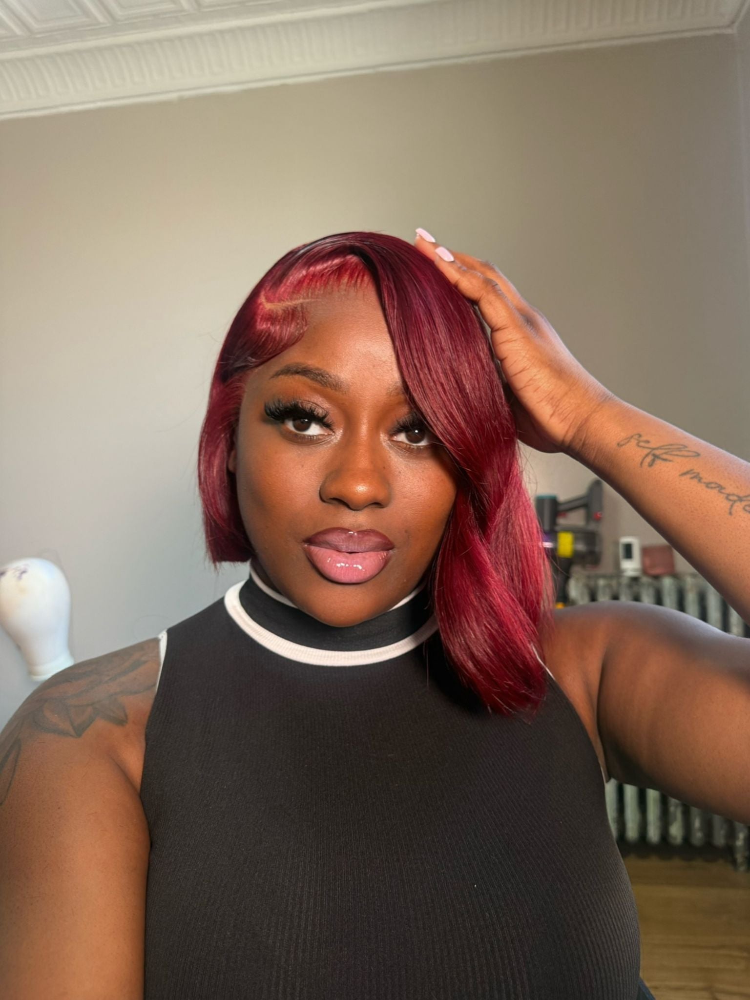 REFURBISHED WIGS SALE | GLUELESS 13X6 HD LACE BURGUNDY ENVY ASSYMETRICAL BOB